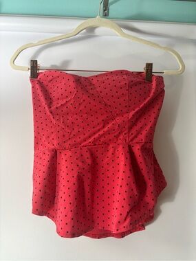 Red Polka Dot Strapless Peplum Top
